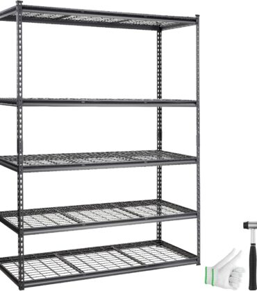 VEVOR Storage Shelving Unit, 5-Tier Adjustable, 2000 lbs Capacity, Heavy Duty Garage Shelves Metal Organizer Wire Rack, Black, 60" L x 24" W x 78" H for Kitchen Pantry Basement Bathroom Laundry Closet